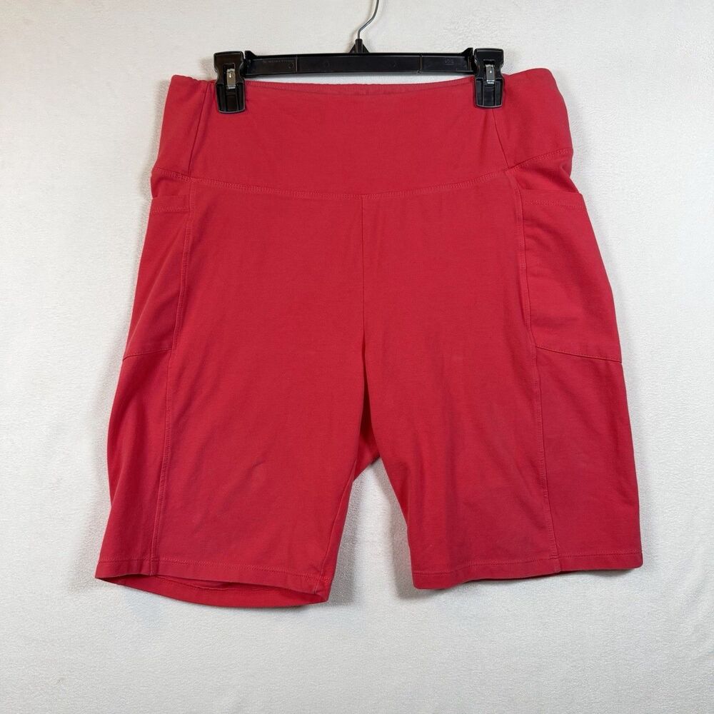 Teezher Womens XL Pink Athletic Shorts Stretch Yoga Bike Pocket Pull On